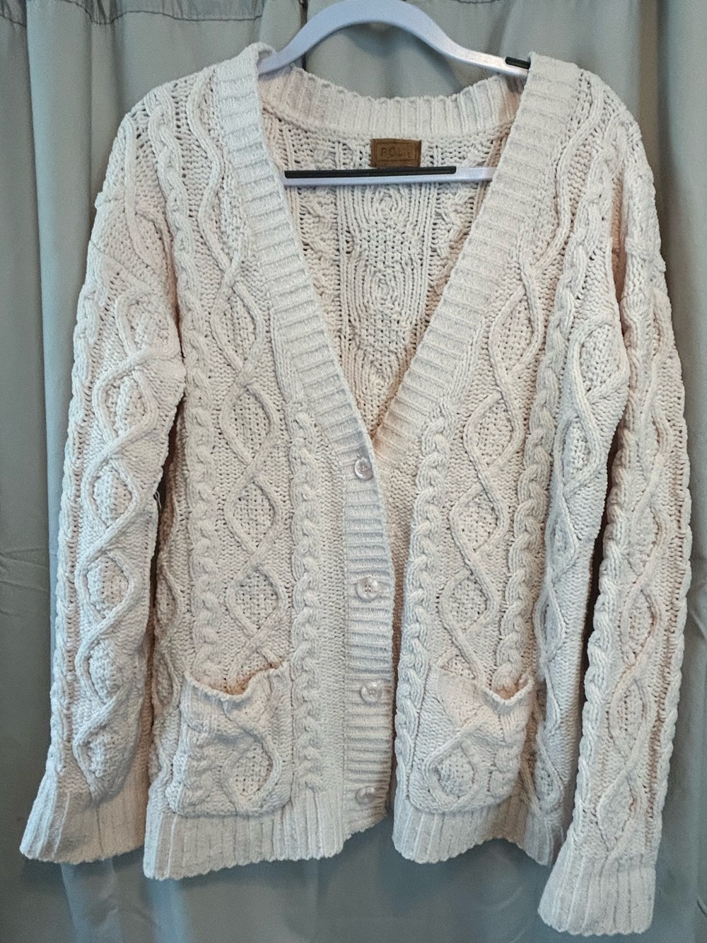 POL Pink Soft Cable Knit Button Cardigan